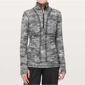 Lululemon Cypress Kiss 1/2 Zip Rush Jacquard Black White Pullover Top Size 6